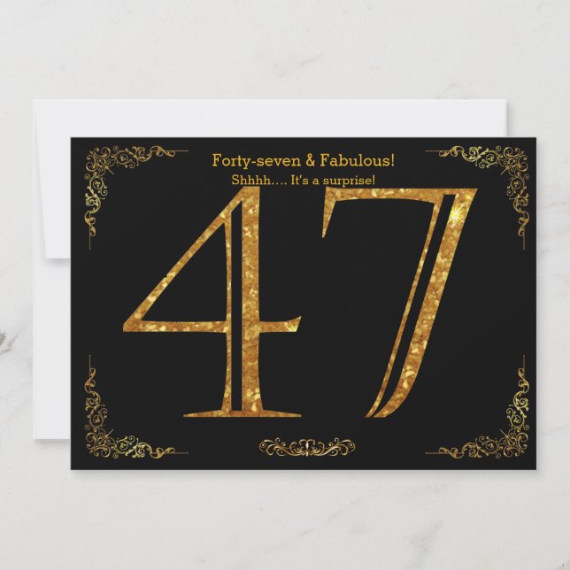 Invitation fête du 47e anniversaire, styl Gatsby, parties sci (Devant)