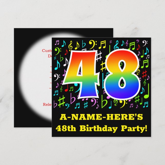 Invitation Fête du 48e anniversaire : Symboles de musique amu (Devant / Derrière)