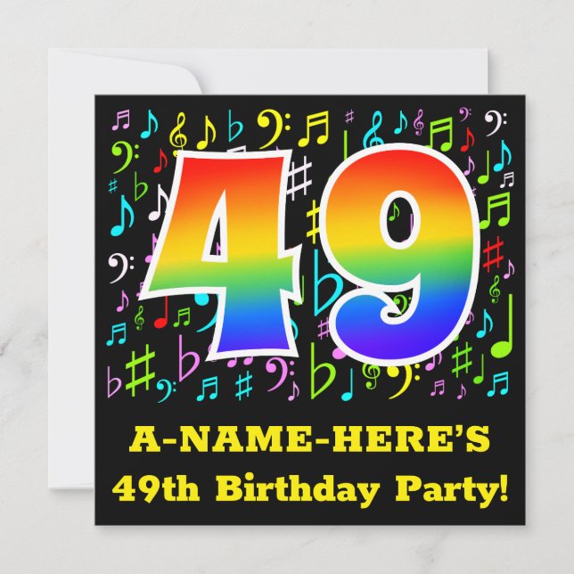 Invitation Fête du 49e anniversaire : Symboles de musique amu (Devant)