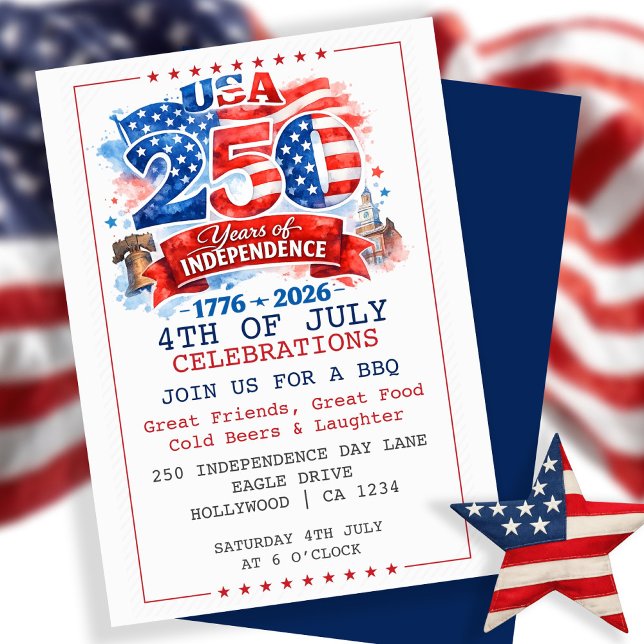 Invitation Fête du 4 juillet 250 ans d'indépendance (250 Years of Independence 4th of July Party Invitation
by Ricaso. Special anniversary addition.)