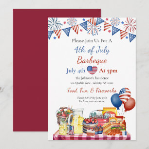 Invitation Fête du 4 juillet à l'aquarelle