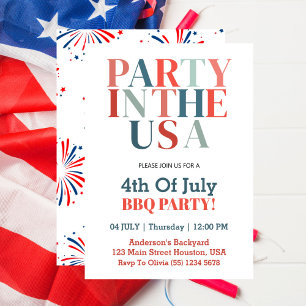 Invitation Fête du 4 juillet aux États-Unis, fête de barbecue