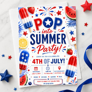 Invitation Fête du 4 juillet Pop BBQ d'été Jour de l'Indépend