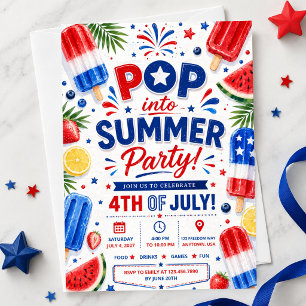 Invitation Fête du 4 juillet Pop Été BBQ Jour de l'Indépendan