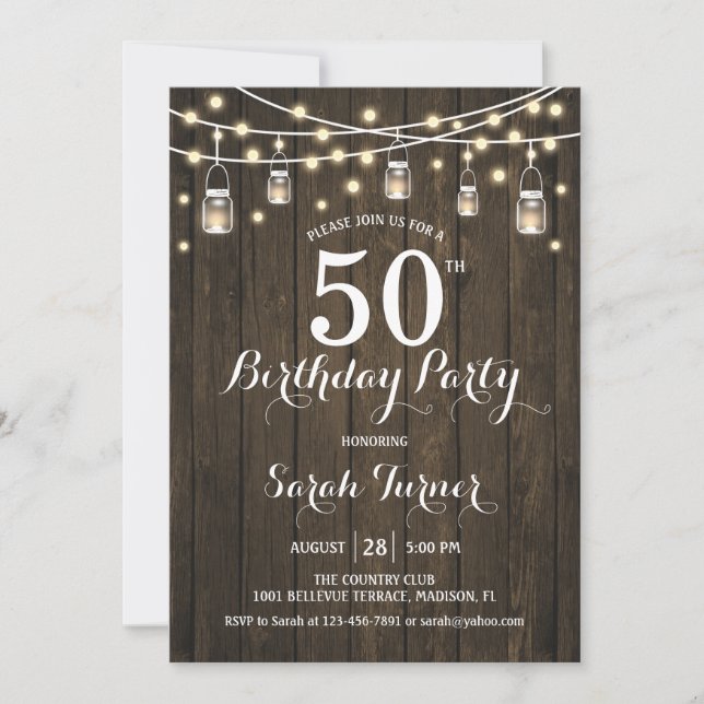 Invitation Fête du 50e anniversaire - Bois rustique (Devant)