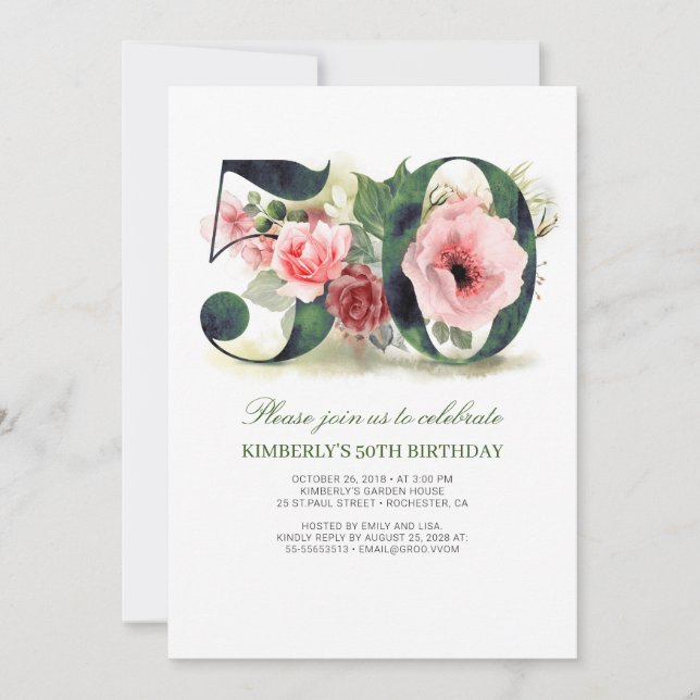 Invitation Fête du 50e anniversaire de Blush Pink (Devant)