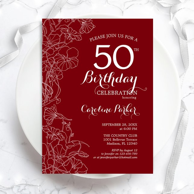Invitation Fête du 50e anniversaire de la Flore rouge (Créateur téléchargé)