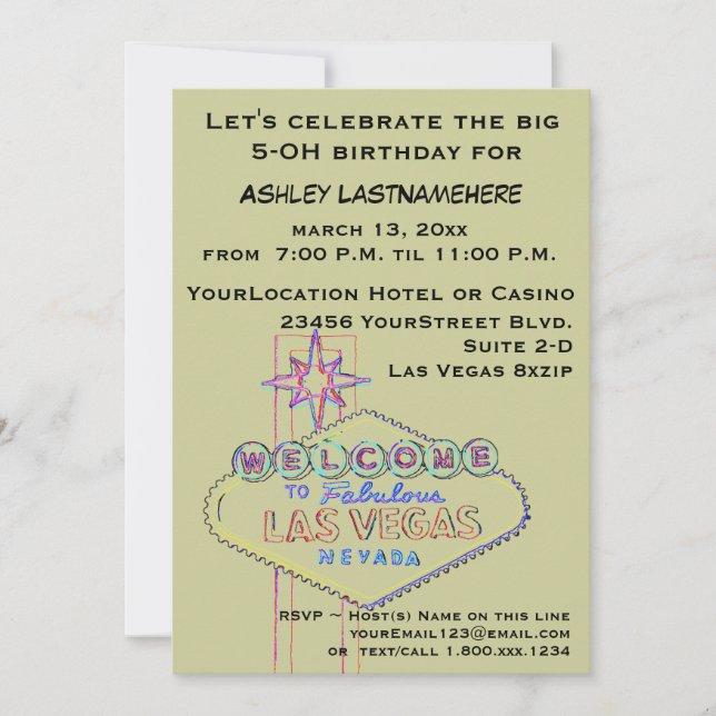 Invitation Fête du 50e anniversaire de Las Vegas (Devant)