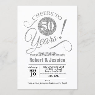 Invitation Fête du 50e anniversaire de mariage - Argent blanc