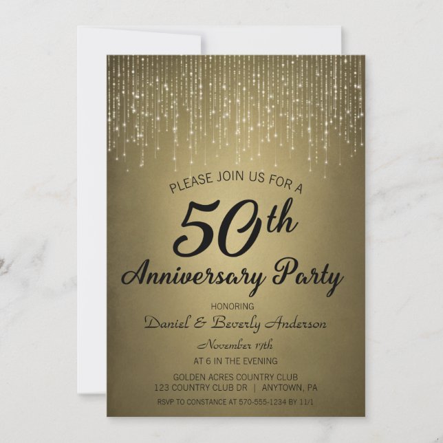 Invitation Fête du 50e Anniversaire de Mariage de Noces d'Or (Devant)