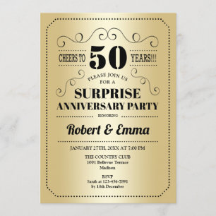Invitation Fête du 50e anniversaire de Surprise - Black Gold
