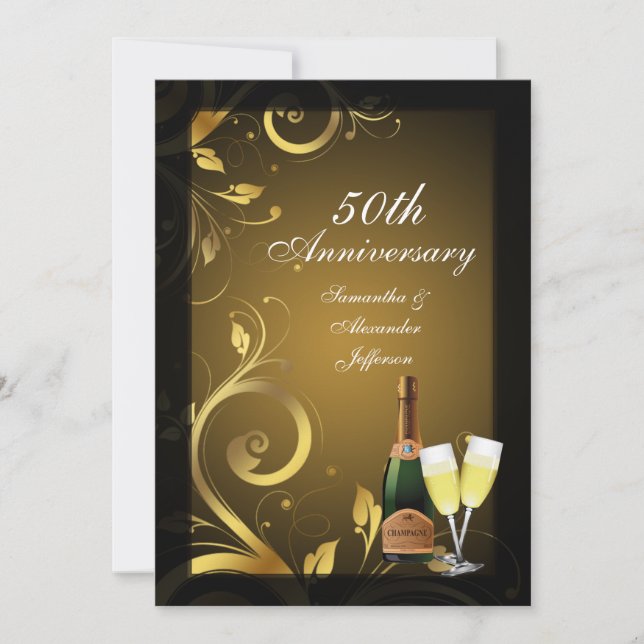 Invitation Fête du 50e anniversaire du Rich Black and Gold Sw (Devant)