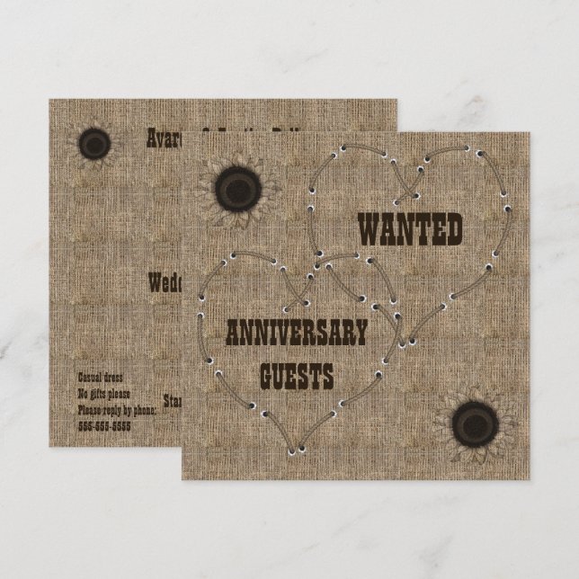 Invitation Fête du 50e anniversaire en burlap décontracté (Devant / Derrière)