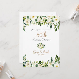 Invitation Fête du 50e Anniversaire Fleurs Blanches