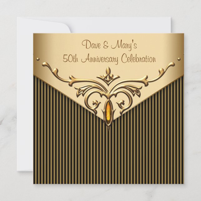 Invitation Fête du 50e anniversaire Gold Stripe Gold (Devant)