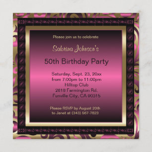 Invitation Fête du 50e anniversaire Métal rose et or