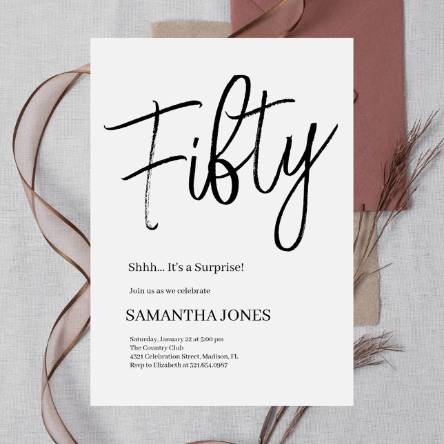 Invitation Fête du 50e anniversaire moderne blanc et noir (Créateur téléchargé)