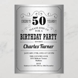 Invitation Fête du 50e anniversaire - Noir d'argent