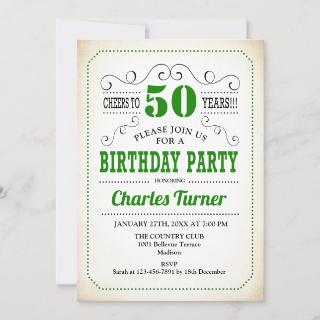 Invitation Fête du 50e anniversaire - Retro Creamy Blanc et V (Devant)
