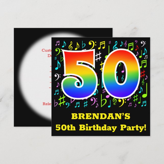 Invitation Fête du 50e anniversaire : Symboles de musique amu (Devant / Derrière)