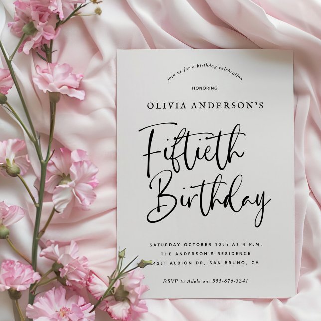 Invitation Fête du 50e anniversaire | Typographie noir et bla (Créateur téléchargé)