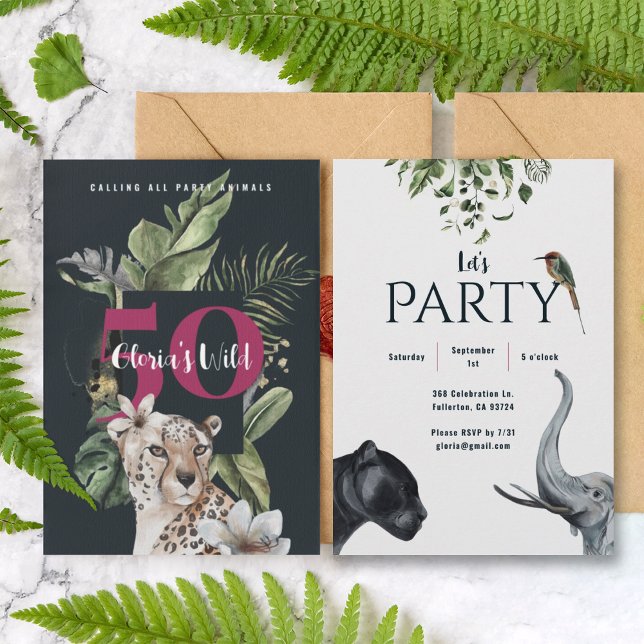 Invitation Fête du 50e anniversaire Wild Jungle Leopard Rose (Créateur téléchargé)