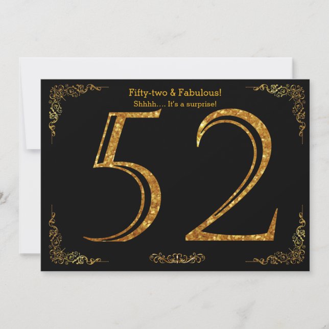 Invitation Fête du 52e anniversaire, styl Gatsby, parties sci (Devant)