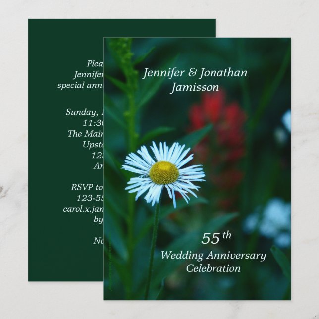 Invitation Fête du 55e Anniversaire de Mariage Noms Fleur de  (Devant / Derrière)