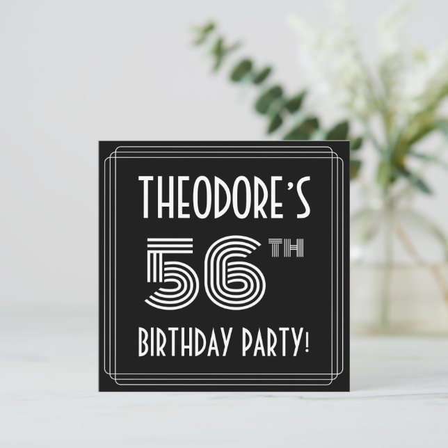 Invitation Fête du 56e anniversaire : Art Déco Style avec nom (Debout devant)
