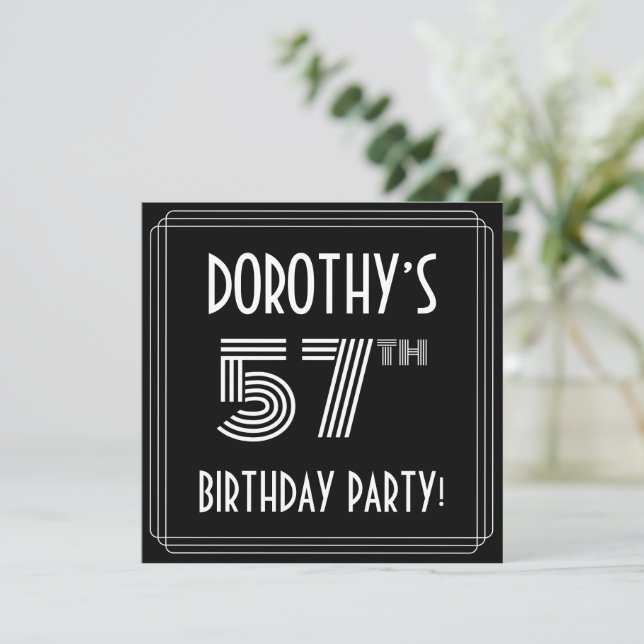 Invitation Fête du 57e anniversaire : Art Déco Style avec nom (Debout devant)