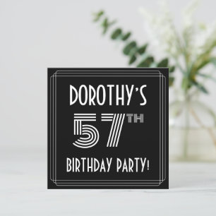 Invitation Fête du 57e anniversaire : Art Déco Style avec nom