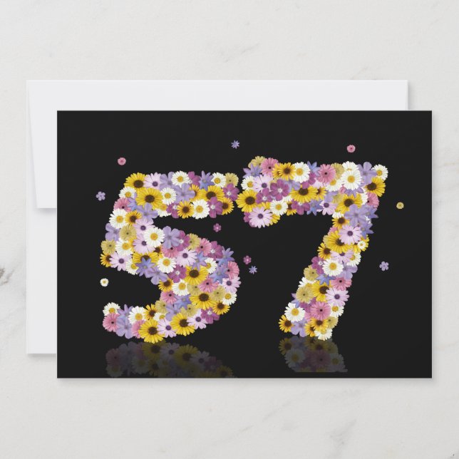 Invitation Fête du 57e anniversaire, avec des lettres fleurie (Devant)
