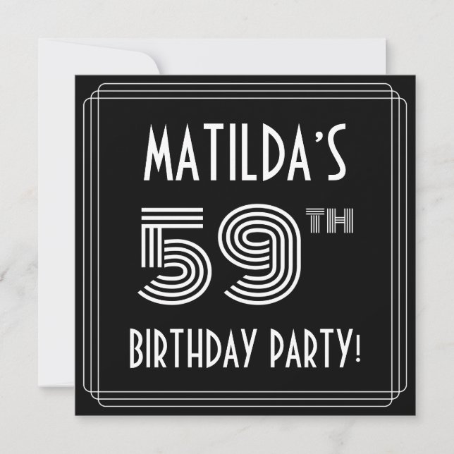 Invitation Fête du 59e anniversaire : Art Déco Style avec nom (Devant)