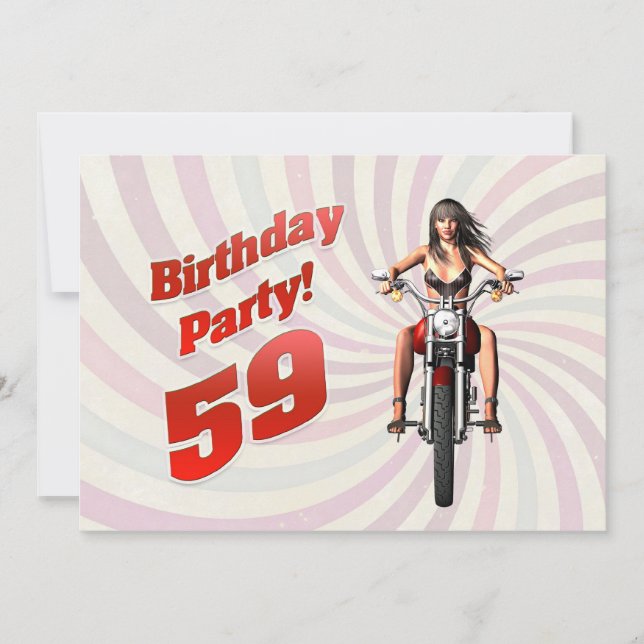 Invitation Fête du 59ème anniversaire avec une fille sur une  (Devant)