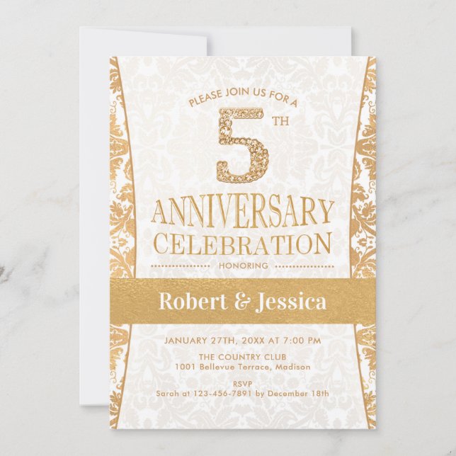 Invitation Fête du 5ème Anniversaire - Or Blanc (Devant)