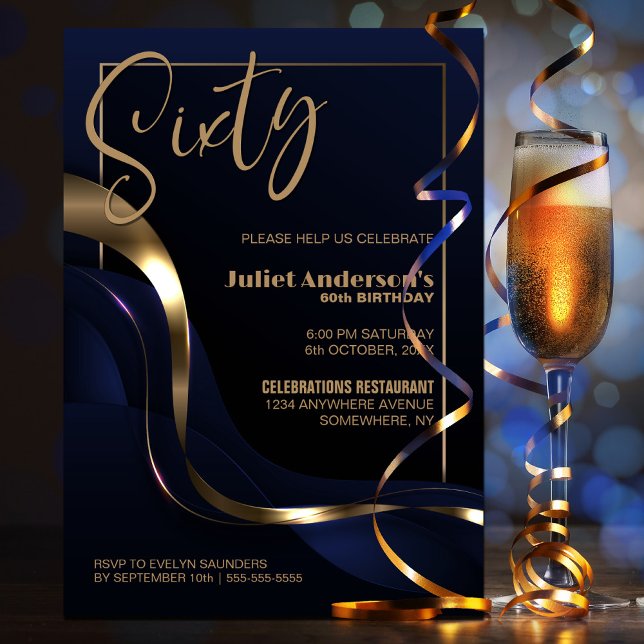 Invitation Fête du 60e anniversaire du Blue Gold moderne (Créateur téléchargé)