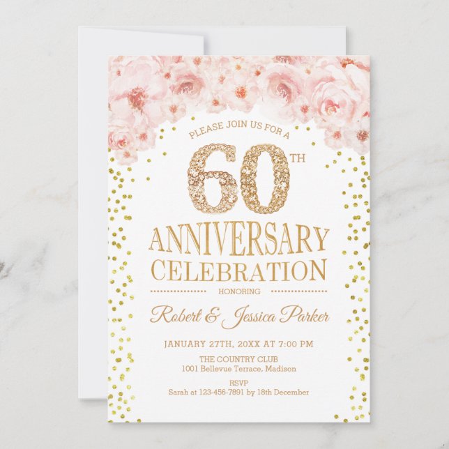 Invitation Fête du 60e Anniversaire - Or Blanc (Devant)