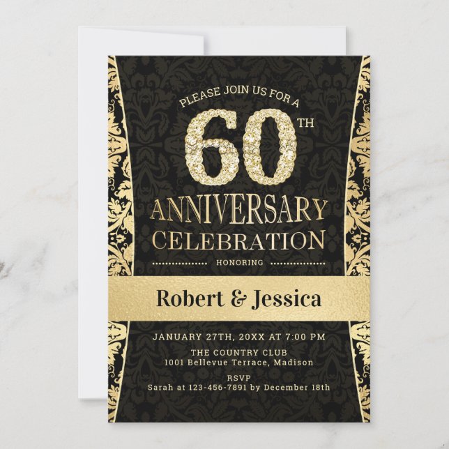 Invitation Fête du 60e anniversaire - Or Noir (Devant)