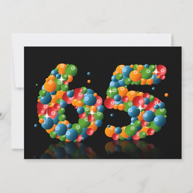 Invitation Fête du 65e anniversaire, avec bulles et balles (Devant)
