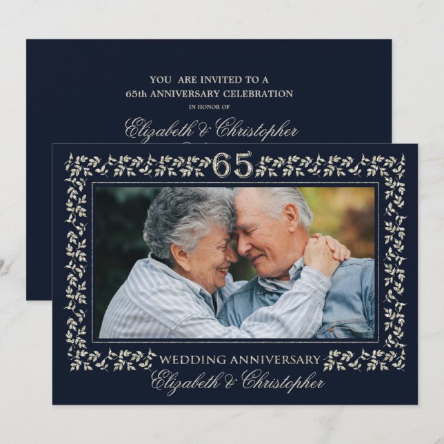Invitation Fête du 65e anniversaire de mariage | Photo person (Devant / Derrière)