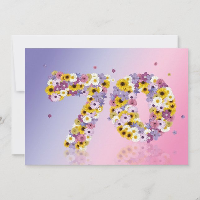 Invitation Fête du 70e anniversaire, avec des lettres fleurie (Devant)