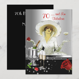 Invitation Fête du 70e anniversaire Rétro Diva Art déco Rouge
