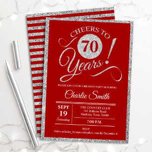 Invitation Fête du 70e anniversaire - TOUT ÂGE Red Silver