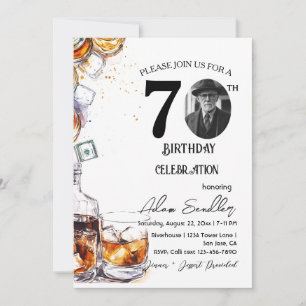 Invitation Fête du 70e anniversaire, whisky et boissons