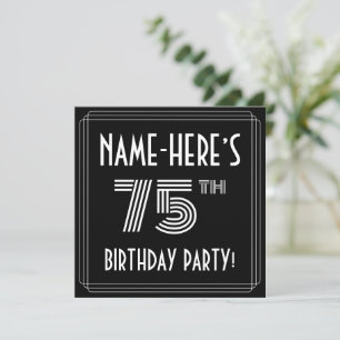 Invitation Fête du 75e anniversaire : Art Déco Style avec nom