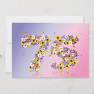 Invitation Fête du 75e anniversaire, avec des lettres fleurie