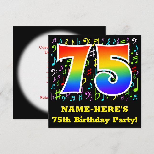 Invitation Fête du 75e anniversaire : Symboles de musique amu (Devant / Derrière)