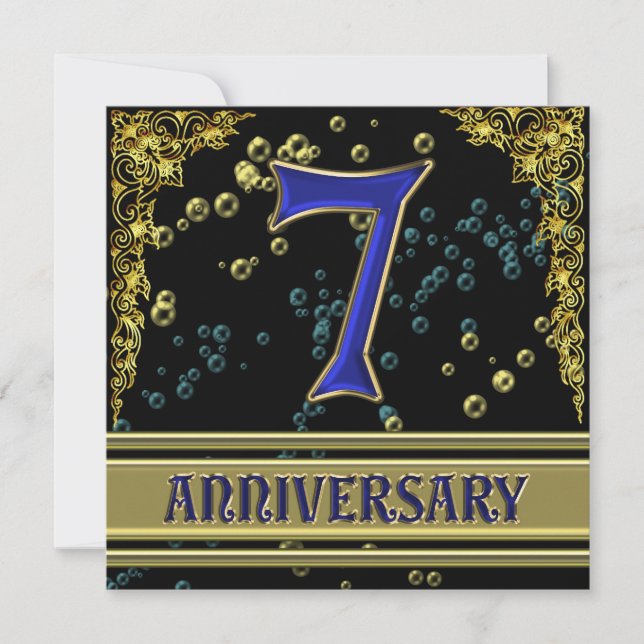 Invitation Fête du 7e anniversaire noir et or (Devant)