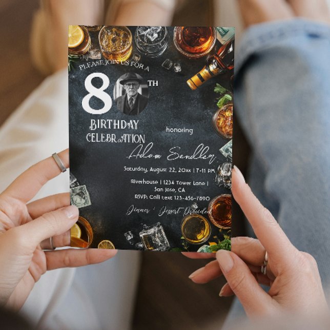 Invitation Fête du 80e anniversaire avec boissons et whisky (Créateur téléchargé)