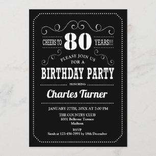 Invitation Fête du 80e anniversaire - Blanc noir